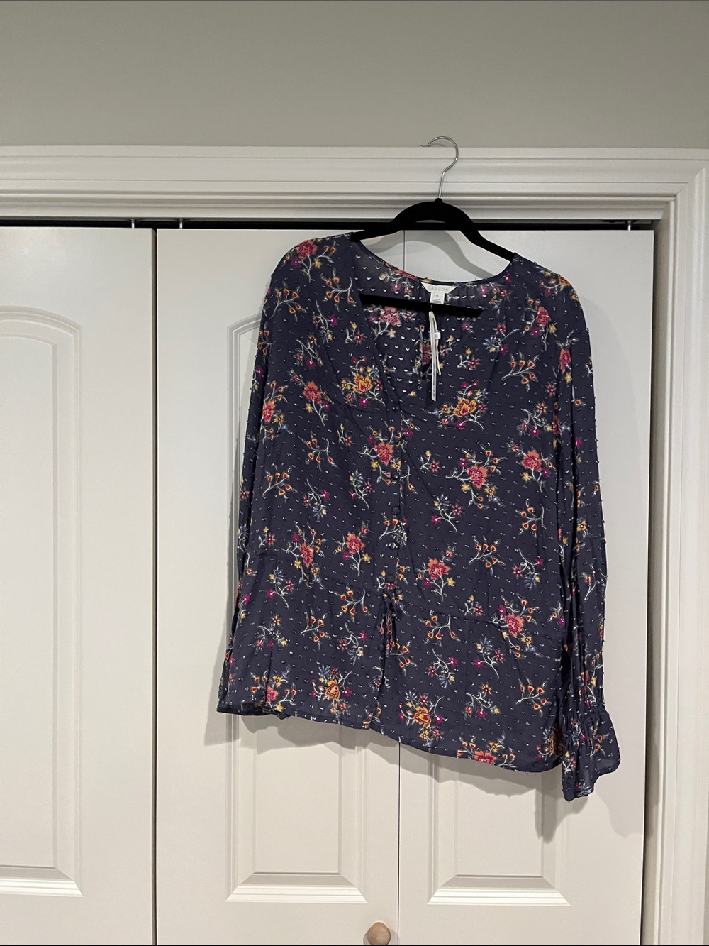Caslon Navy Floral Print Top with Pink and Yellow Accents